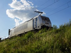 Mehrsystem fähiges Arbeitstier E 386 026-9 
auf der Elbtal Bahn bei Bad Schandau unterwegs  Richtung Tschechien